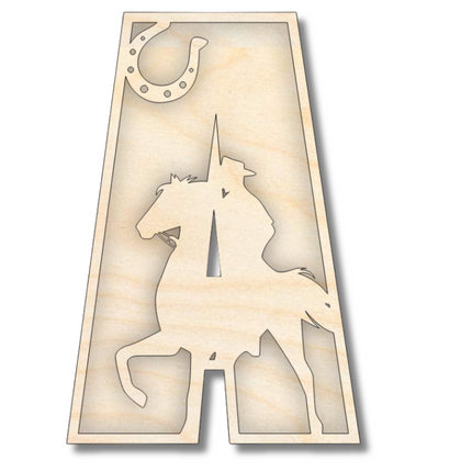 Unfinished Wood Layered Themed Letters | Rodeo | A-Z | 2 Piece | up to 24"