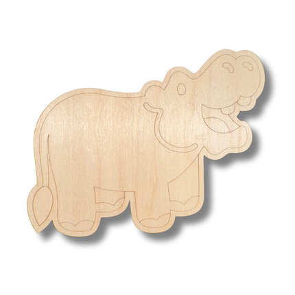 Unfinished Wood Etched Hippopotamus Shape | Paint By Line Crafts | up to 30" DIY