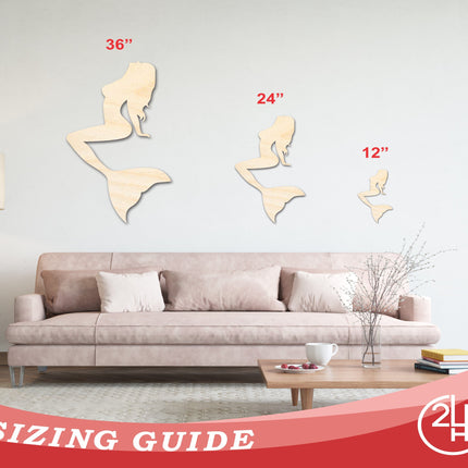 Unfinished Wood Mermaid Siren Silhouette - Craft - up to 46" DIY