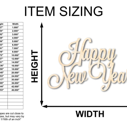 Unfinished Wood Happy New Years Shape - Word Craft - up to 46"