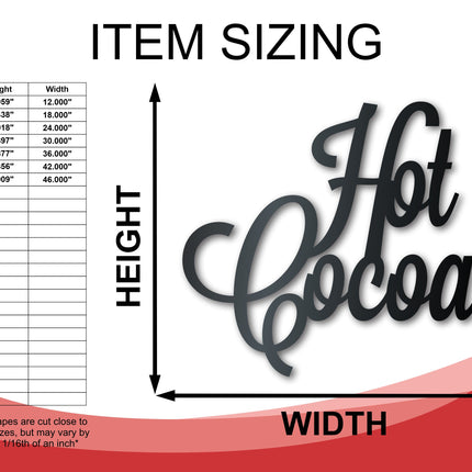 Metal Hot Cocoa Wall Art - Metal Word Craft - 14 Color Options