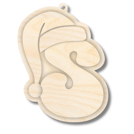 Unfinished Wood Layered Letter Santa Hat Tags | A-Z | 4 Piece | 6" Tall | 1/8" Wood | Wood Craft DIY