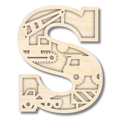 Unfinished Wood Layered Themed Letters | Construction | A-Z | 2 Piece | up to 24"