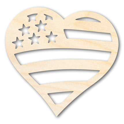 Unfinished Wood American Heart Flag Shape - USA Craft - up to 46"