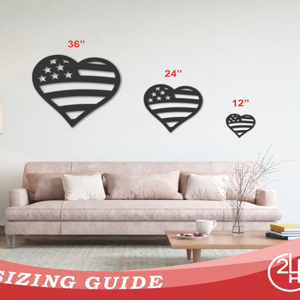 Metal American Flag Heart | Metal USA Sign | Indoor Outdoor | Up to 46" | Over 20 Color Options