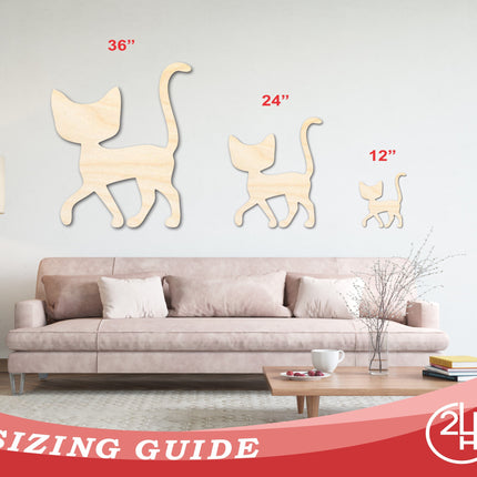 Unfinished Wood Cat Silhouette Shape - Craft - up to 46"