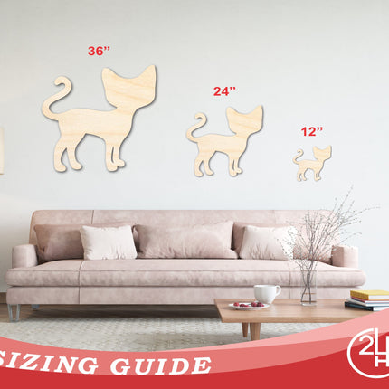 Unfinished Wood Cat Silhouette Shape - Craft - up to 46"