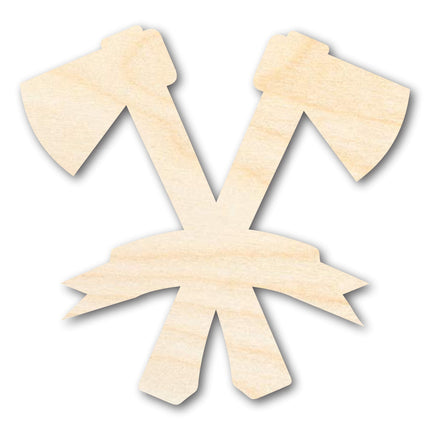 Unfinished Wood Bannered Axes Shape | Craft Cutout | up to 46" DIY