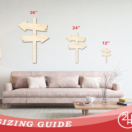 Unfinished Wood Directional Sign Post Silhouette | DIY Craft Cutout | up to 46" DIY