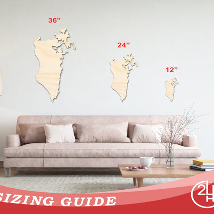 Unfinished Wood Bahrain Country Shape - Middle East Craft - up to 46" DIY