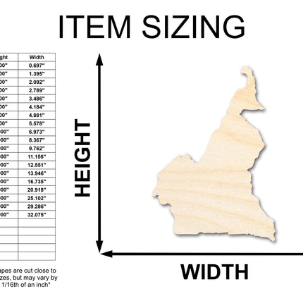 Unfinished Wood Cameroon Country Shape - Central Africa Craft - up to 46" DIY