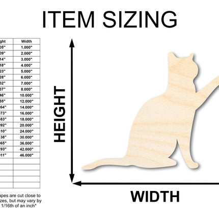 Unfinished Wood Pawing Cat Shape | Craft Cutout | up to 46" DIY