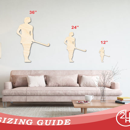 Unfinished Wood Field Hockey Player Silhouette | DIY Sports Craft Cutout | up to 46" DIY