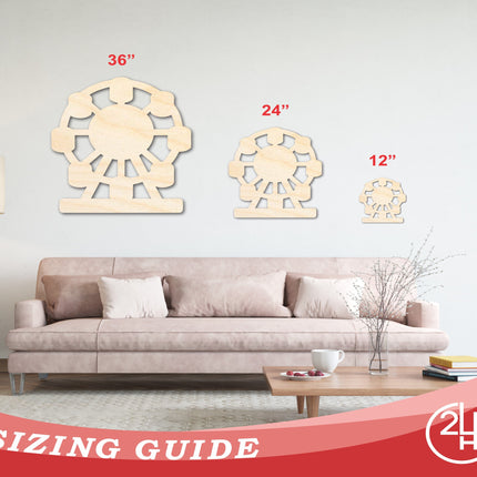 Unfinished Wood Ferris Wheel Shape | Amusement Park Ride Silhouette | Craft Cutout | up to 46" DIY