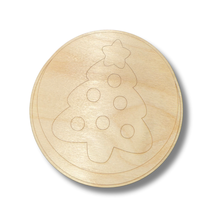 Unfinished Wood Etched Christmas Tree Cookie Shape | Paint By Line Crafts | up to 30" DIY