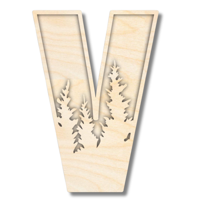 Unfinished Wood Layered Themed Letters | Pine Trees | A-Z | 2 Piece | up to 24"