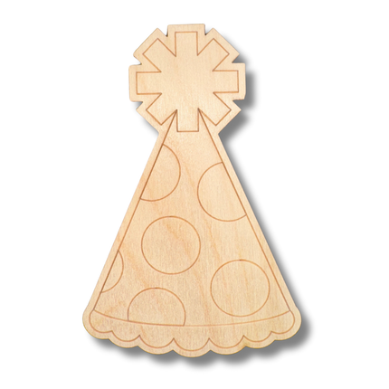 Unfinished Wood Etched Dotted Party Hat Shape | Paint By Line Crafts | up to 30" DIY