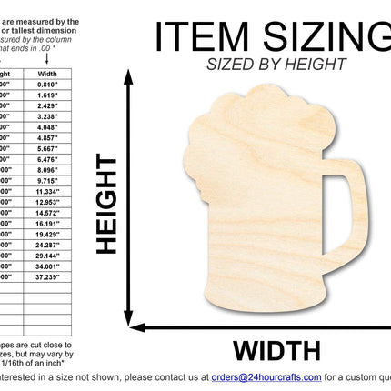 Unfinished Wood Beer Mug Shape | DIY Craft Cutout | up to 46" DIY