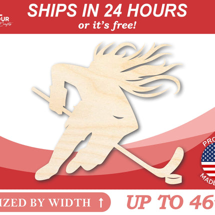 Unfinished Wood Hockey Player Female Shape | DIY Craft Cutout | up to 46" DIY