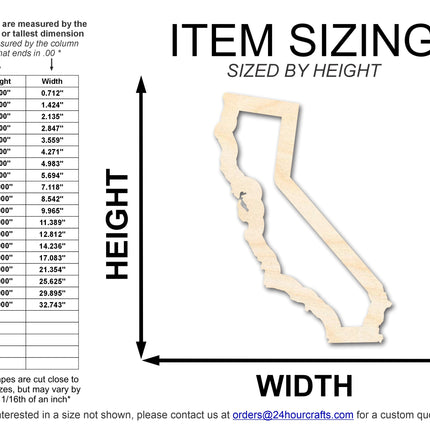 Unfinished Wood California Outline Shape | DIY Craft Cutout | up to 46" DIY