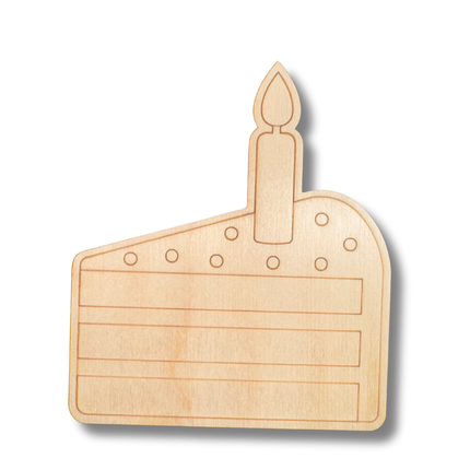 Unfinished Wood Etched Birthday Cake Slice Shape | Paint By Line Crafts | up to 30" DIY