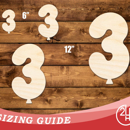 Unfinished Wood Balloon Number 3 Shape | DIY Craft Cutout | up to 46" DIY