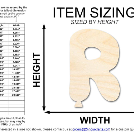 Unfinished Wood Balloon Letter R Shape | DIY Craft Cutout | up to 46" DIY