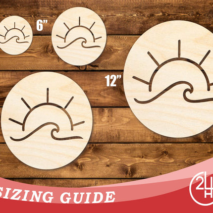 Unfinished Wood Ocean Wave and Sun Cutout Shape | DIY Craft Cutout | up to 46" DIY