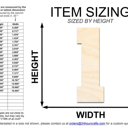 Unfinished Wood Varisty Number One Shape | DIY Craft Cutout | up to 46" DIY