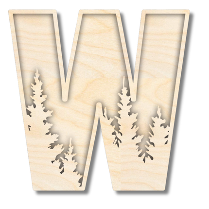 Unfinished Wood Layered Themed Letters | Pine Trees | A-Z | 2 Piece | up to 24"