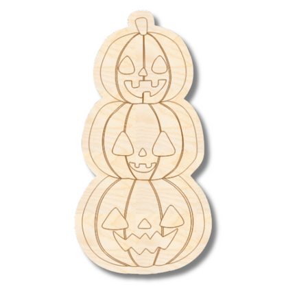 Unfinished Wood Etched Stacked Jack o 'Lantern  Shape | Paint By Line Crafts | up to 30" DIY