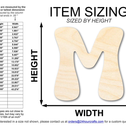 Unfinished Wood Groovy M Font Shape | DIY Craft Cutout | up to 46" DIY
