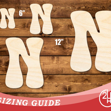 Unfinished Wood Groovy N Font Shape | DIY Craft Cutout | up to 46" DIY