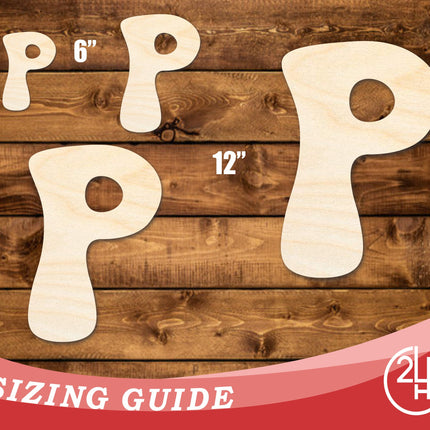 Unfinished Wood Groovy P Font Shape | DIY Craft Cutout | up to 46" DIY