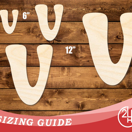 Unfinished Wood Groovy V Font Shape | DIY Craft Cutout | up to 46" DIY
