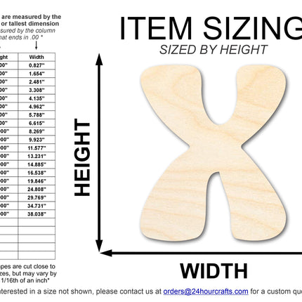 Unfinished Wood Groovy X Font Shape | DIY Craft Cutout | up to 46" DIY