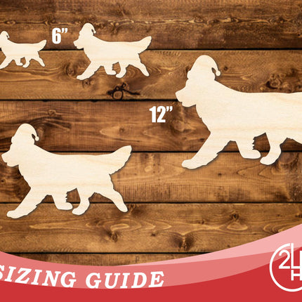 Unfinished Wood Golden Retriever With Santa Hat Shape | DIY Craft Cutout | up to 46" DIY