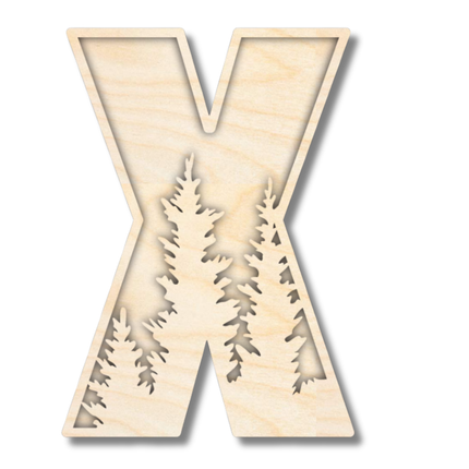 Unfinished Wood Layered Themed Letters | Pine Trees | A-Z | 2 Piece | up to 24"