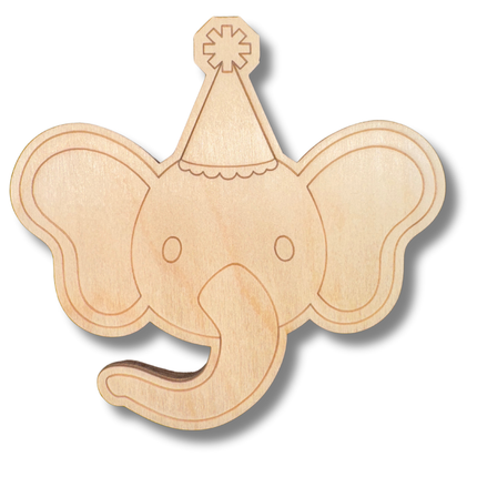 Unfinished Wood Etched Birthday Elephant Shape | Paint By Line Crafts | up to 30" DIY
