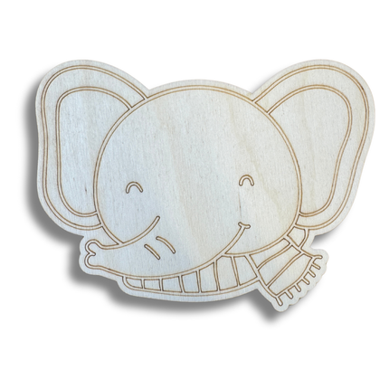 Unfinished Wood Etched Elephant Head Shape | Paint By Line Crafts | up to 30" DIY