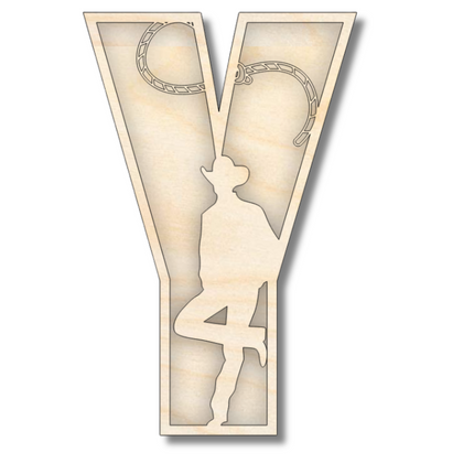 Unfinished Wood Layered Themed Letters | Rodeo | A-Z | 2 Piece | up to 24"