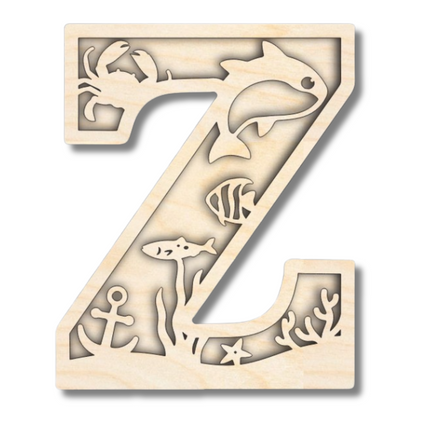 Unfinished Wood Layered Themed Letters | Ocean | A-Z | 2 Piece | up to 24"