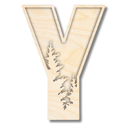 Unfinished Wood Layered Themed Letters | Pine Trees | A-Z | 2 Piece | up to 24"