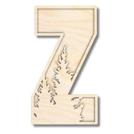 Unfinished Wood Layered Themed Letters | Pine Trees | A-Z | 2 Piece | up to 24"