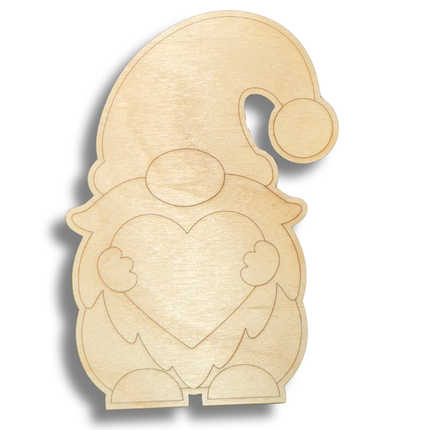Unfinished Wood Etched Heart Gnome Shape | Paint By Line Crafts | up to 30" DIY