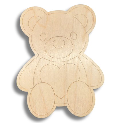 Unfinished Wood Etched Cute Teddy Bear Shape | Paint By Line Crafts | up to 30" DIY