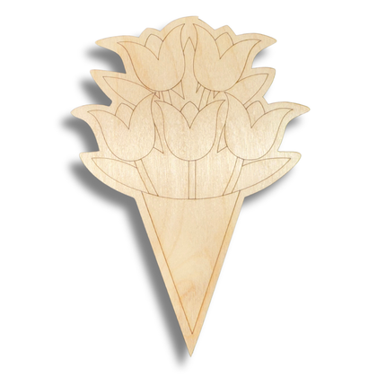 Unfinished Wood Etched Flower Bouquet Shape | Paint By Line Crafts | up to 30" DIY