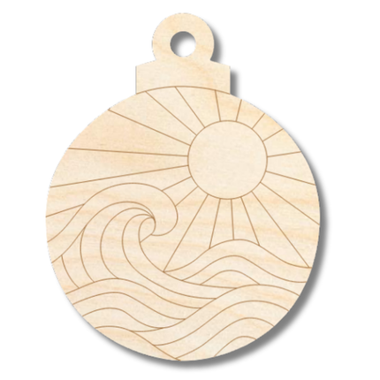 Unfinished Wood Etched Mosaic Sun and Waves Ornament Shape | Paint By Line Crafts | up to 30" DIY