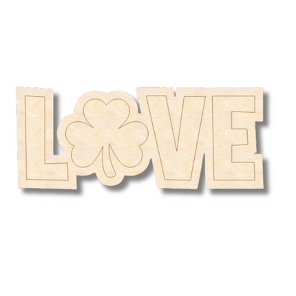 Unfinished Wood Etched Shamrock LOVE Shape | Paint By Line Crafts | up to 30" DIY