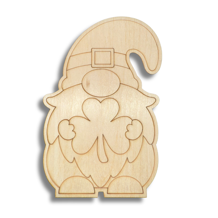 Unfinished Wood Etched Shamrock Gnome Shape | Paint By Line Crafts | up to 30" DIY